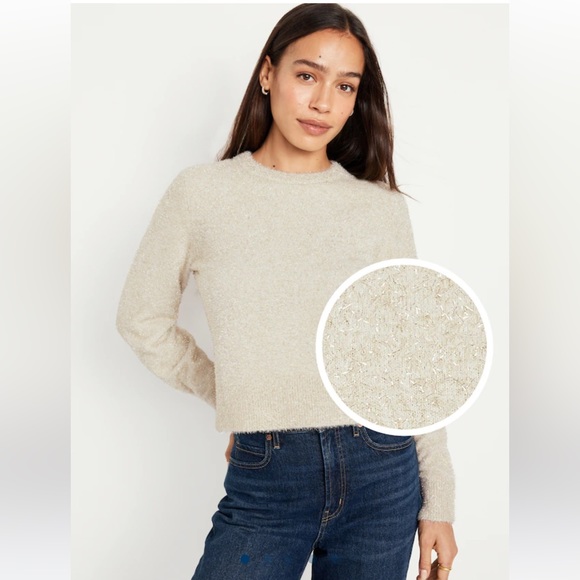 Old Navy Cream and Gold Eyelash Party Sweater NWT - Picture 1 of 8